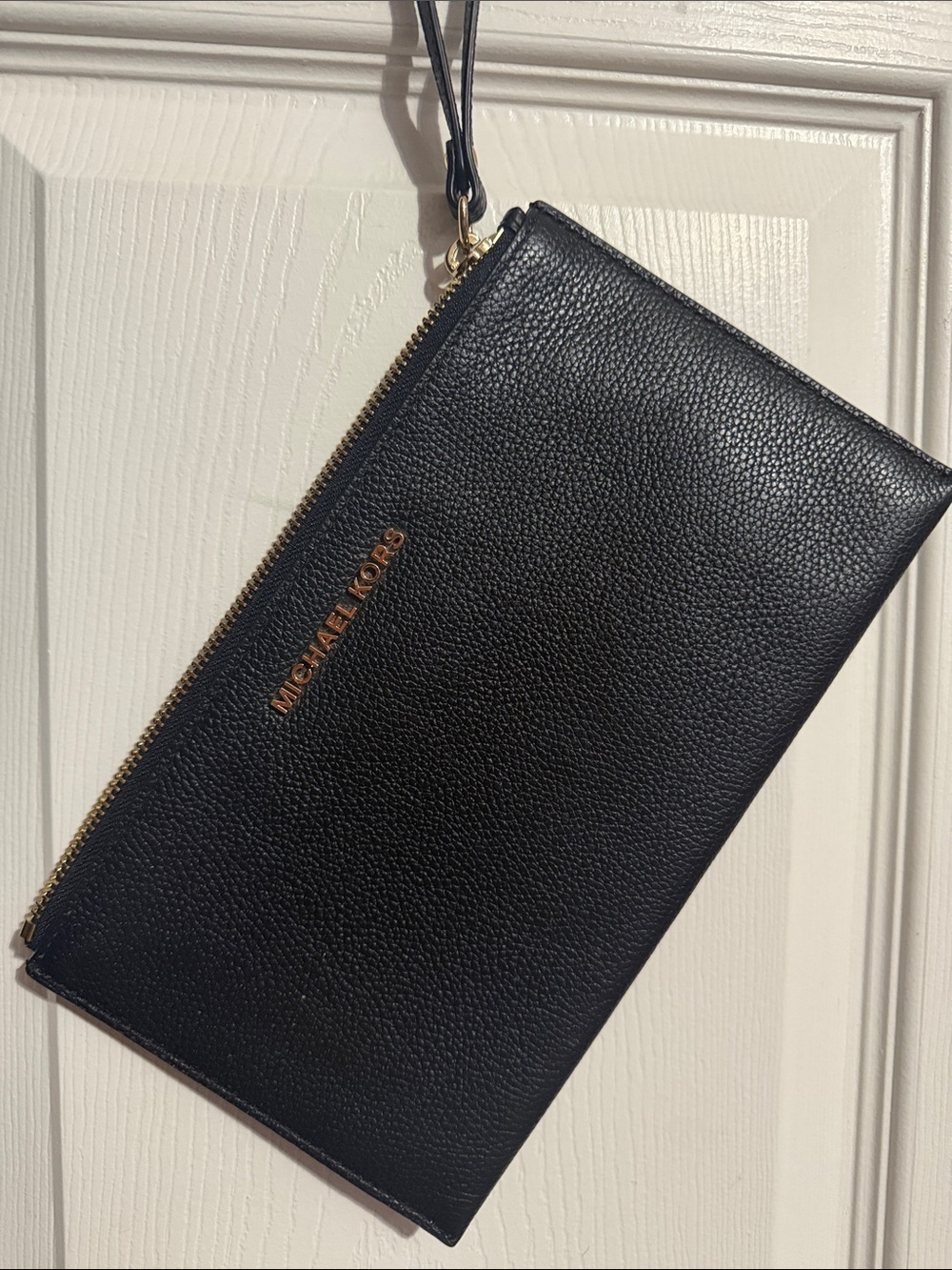 Michael Kors Black Leather Travel Toiletry Pouch with Gold Hardware